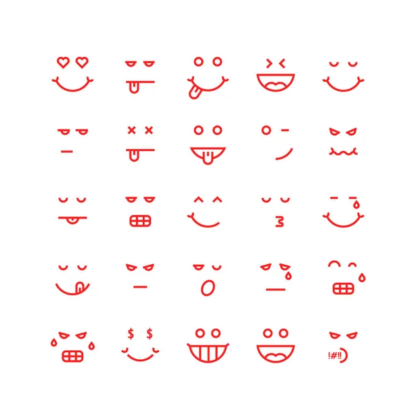 Ícones de emoji linha fina vermelha — Vetor de Stock