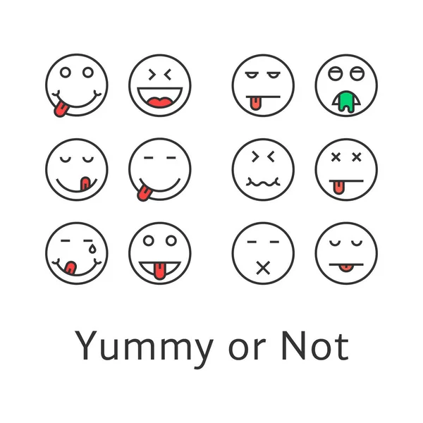 Ícones de emoji gostoso linha fina — Vetor de Stock