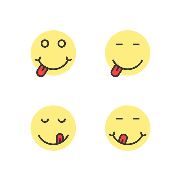 Linha fina amarela emoji gostoso rostos — Vetor de Stock