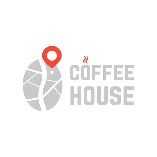 Logotipo da casa de café com pino de mapa — Vetor de Stock