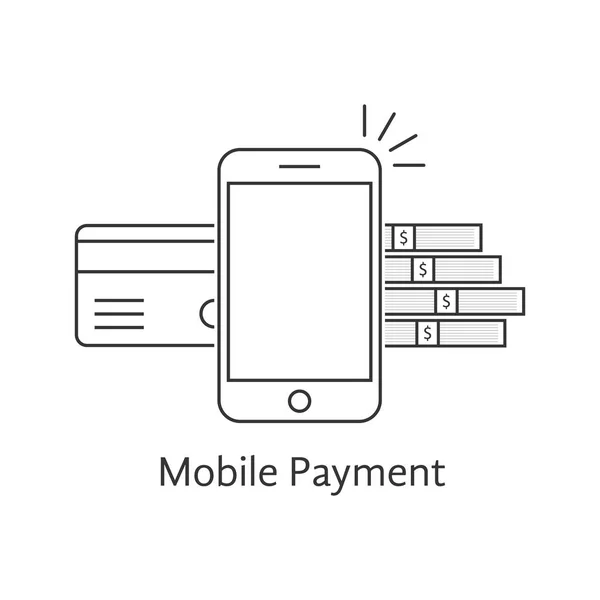 Ícone de linha fina de pagamento móvel preto — Vetor de Stock