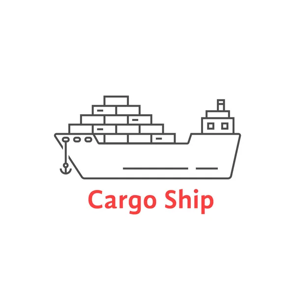 Linha fina preta ícone de navio de carga —  Vetores de Stock