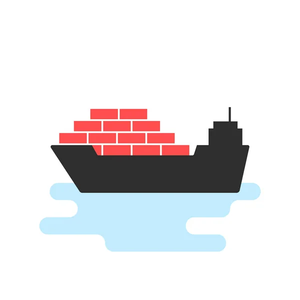 Icône de navire noir avec la cargaison — Image vectorielle