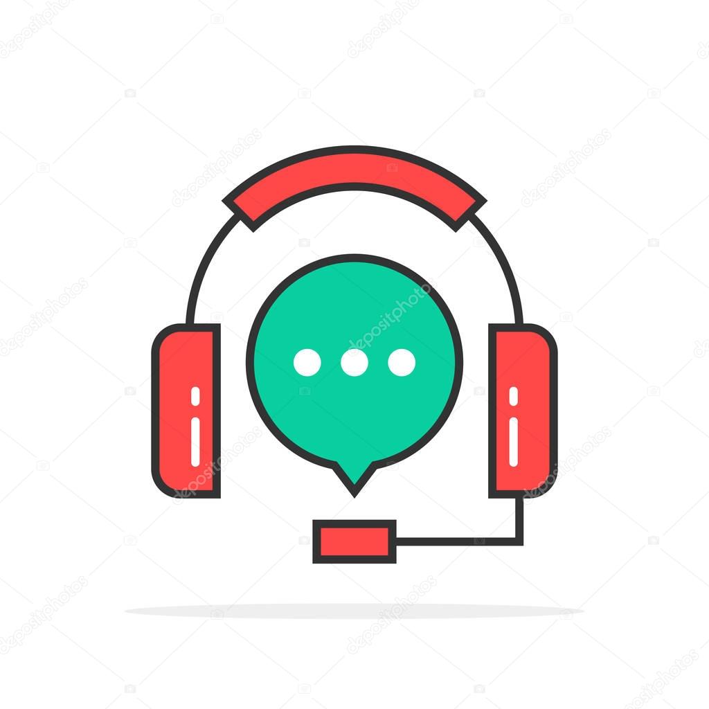 Green red outline hotline logo. concept of crm, ui, faq, secretary, dispatcher, retail sale, user interface, live work. flat style trend modern logotype design vector illustration on white background