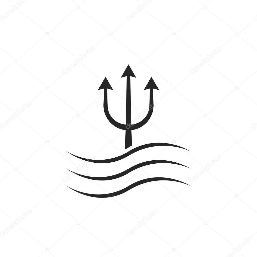 black trident icon with waves