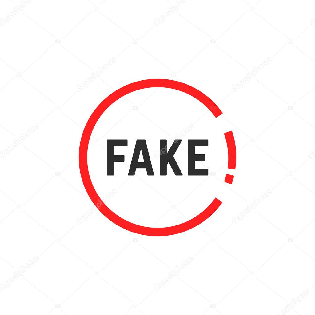 Simple red fake sign. concept of law, falsehood, falseness, sham, faker, no doubt, hazard, untrue, spurious, word. flat style trend modern logo design vector illustration on white background