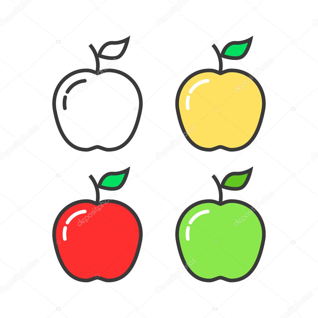 Set of linear colored apples. concept of snack, yummy, natural, nutritious, lunch, summer or autumn harvesting. flat lineart style trend modern logotype design vector illustration on white background