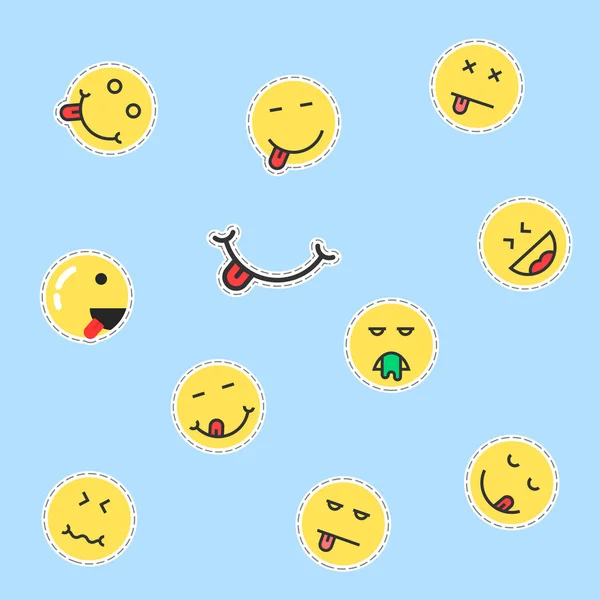 Set of yellow emoji patches — Stock Vector