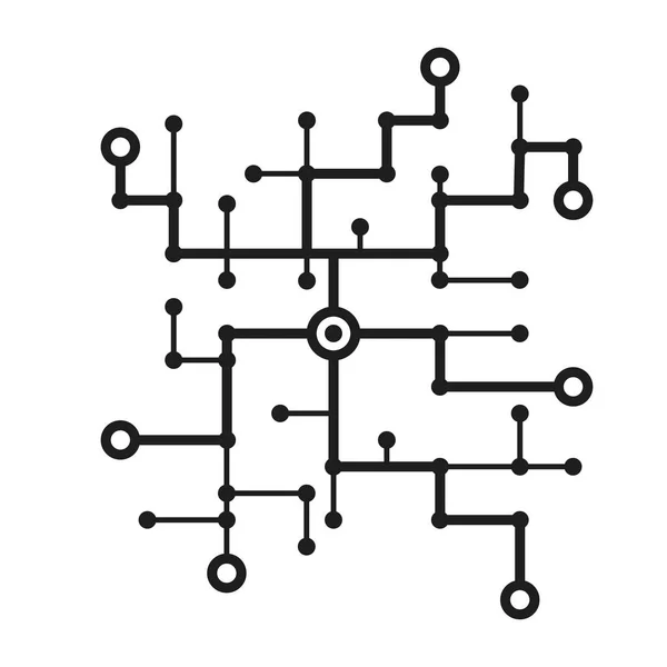 Chemin de circuit de nombreuses lignes et cercles — Image vectorielle
