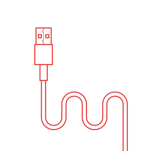 Cable usb línea delgada roja — Vector de stock