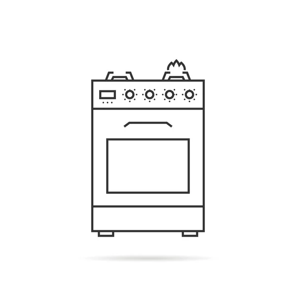 Thin line gas stove icon with shadow — Stock Vector