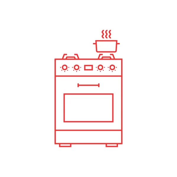 Línea delgada roja estufa de gas icono — Vector de stock