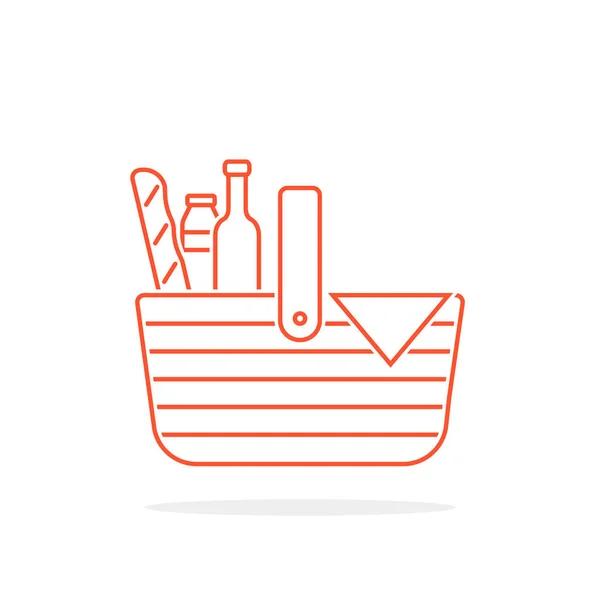 Piros vékony vonal kosár ikonra piknik — Stock Vector