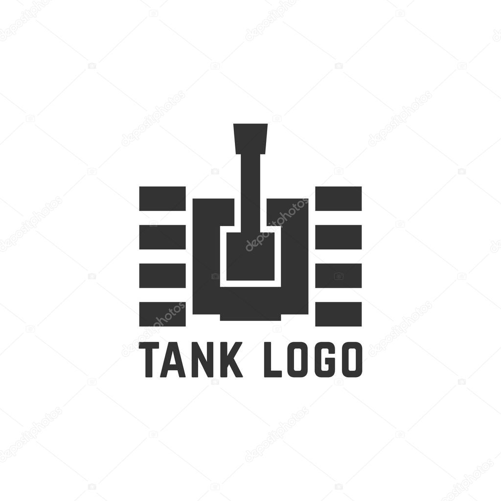 Black simple tank logo. concept of destroy, crawler course, heavy armament, military unit, cannon, shellproof. flat style trend modern graphic design element vector illustration on white background