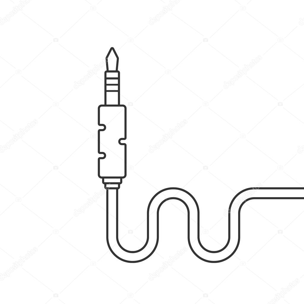 Thin line black audio jack. concept of ear bud interface, gadget, hipster headset, fiber, entertainment, listen. flat style trend modern logotype graphic design vector illustration on white background
