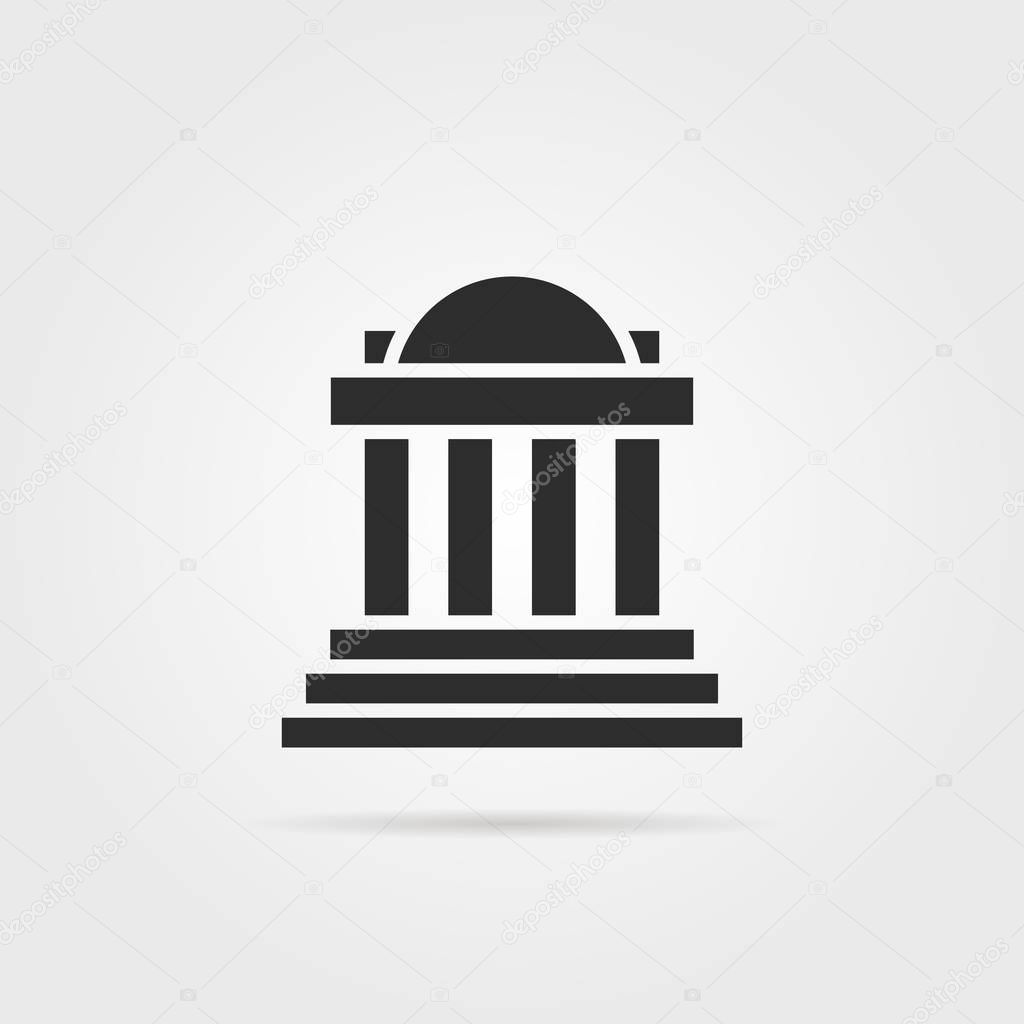 Black greek colonnade building with shadow. concept of corinthian, structure, library, facade, rome, university, doric, acropolis. flat style trend modern logotype graphic design on gray background