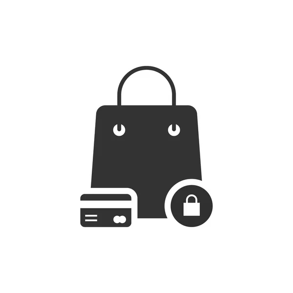 Compras protegidas com saco preto e cartão de crédito —  Vetores de Stock