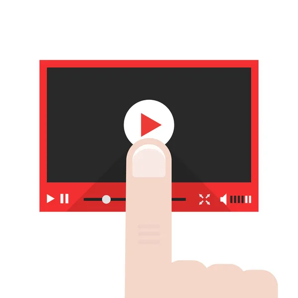 Palcem wskazującym naciśnij przycisk odtwarzacza wideo — Wektor stockowy