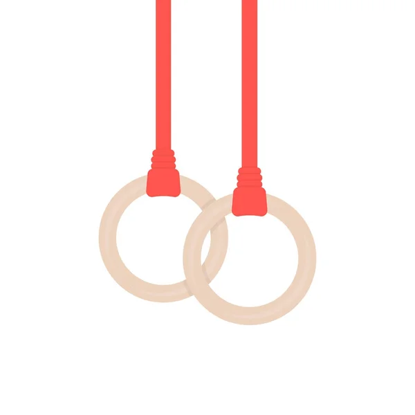 Anillos de gimnasia colgando de una cuerda roja — Vector de stock