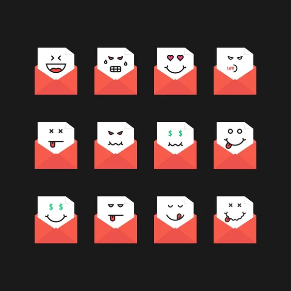 Emoji 빨간 편지에 메시지 설정 — 스톡 벡터