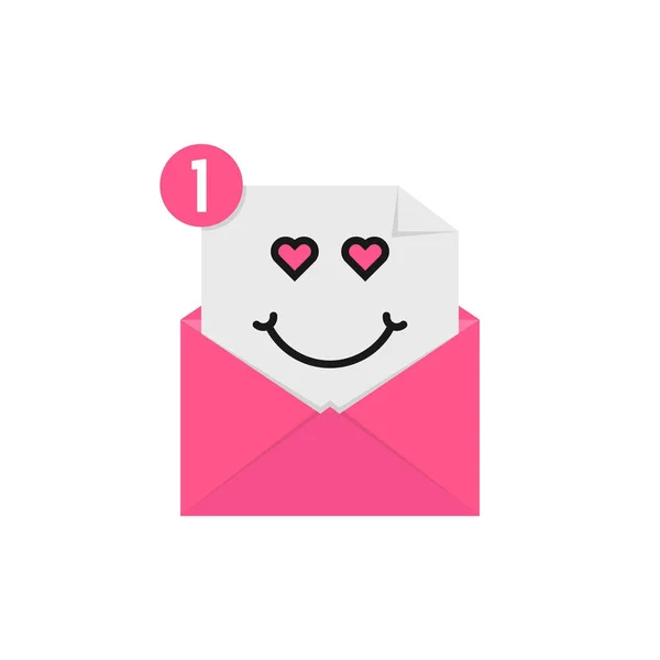 Emoji amor en rosa carta de notificación — Vector de stock