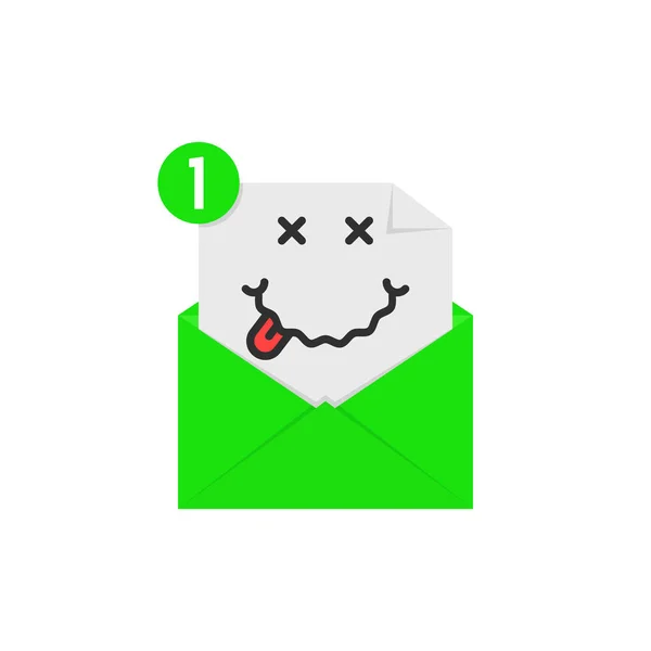 Emoji borracho en la notificación de carta verde — Vector de stock
