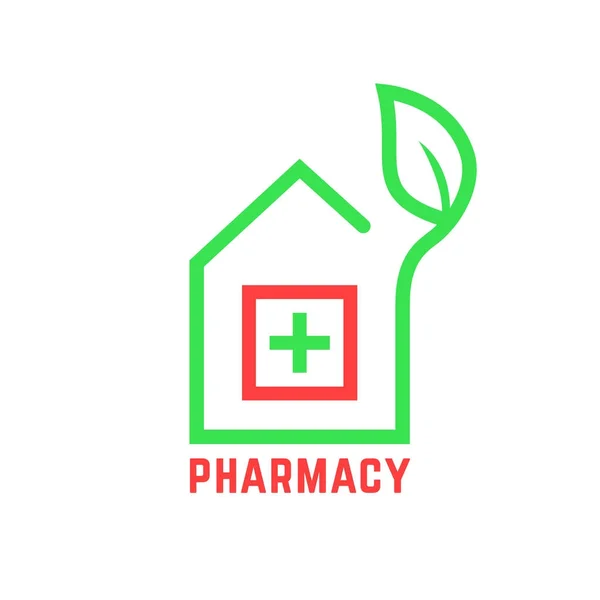 Logotipo de la farmacia con contorno de la casa — Vector de stock