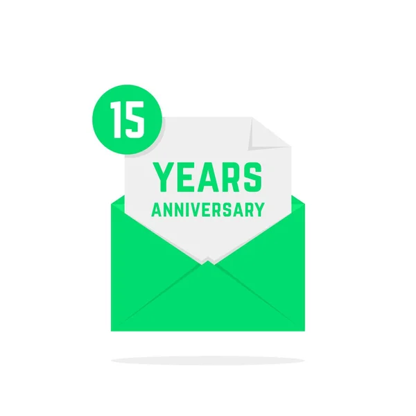 15 yıl yıldönümü simgesi yeşil mektup — Stok Vektör