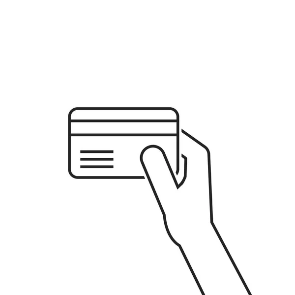 Negro delgada línea mano celebración tarjeta de crédito — Archivo Imágenes Vectoriales