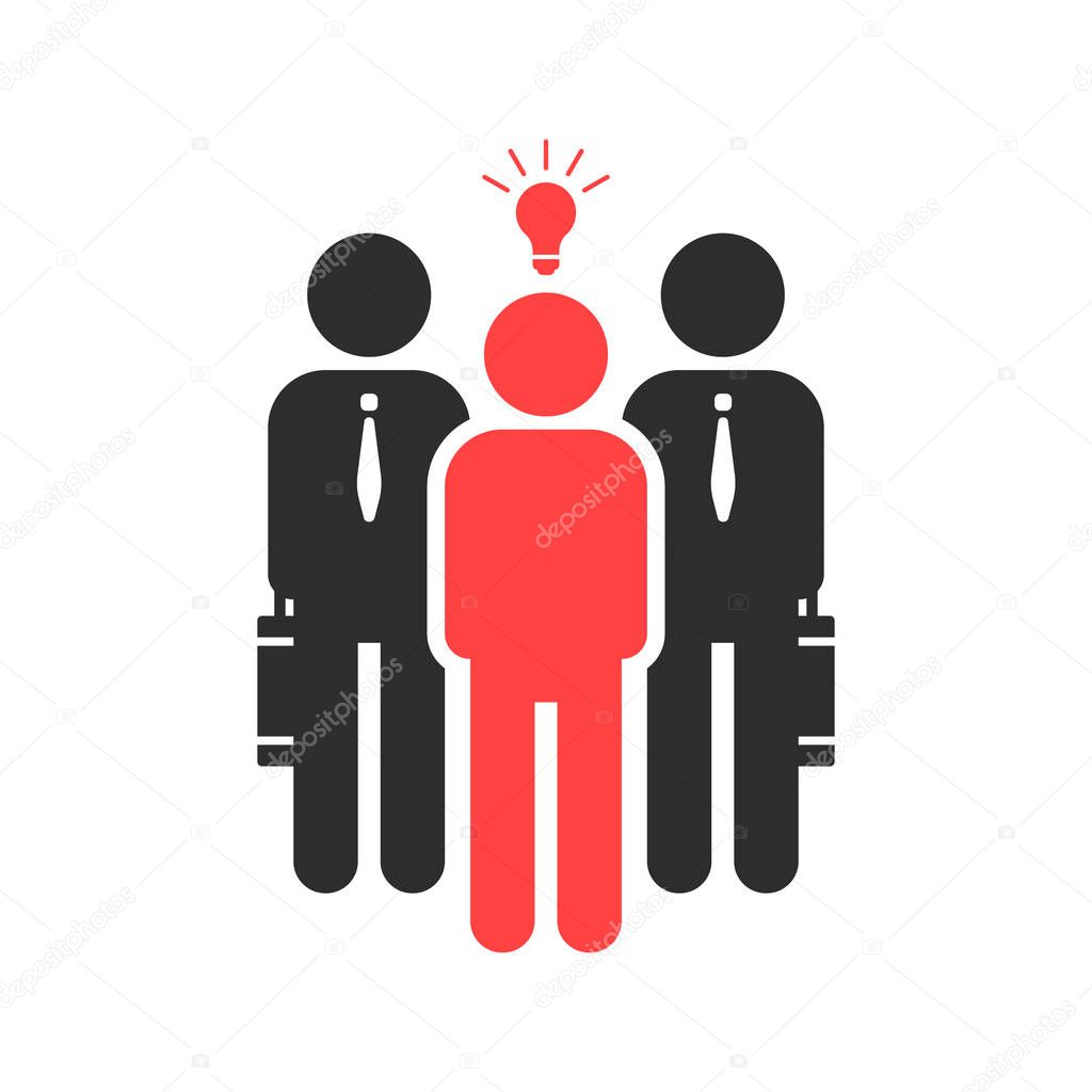 Startuper and investor like funding. concept of credit, capital depositor, profit sale, light bulb, teacher, opportunity, sponsor. flat style trend black logotype graphic design on white background