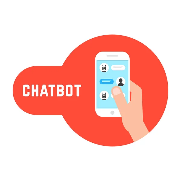 Telefoon van het bedrijf van de hand met chatbot — Stockvector