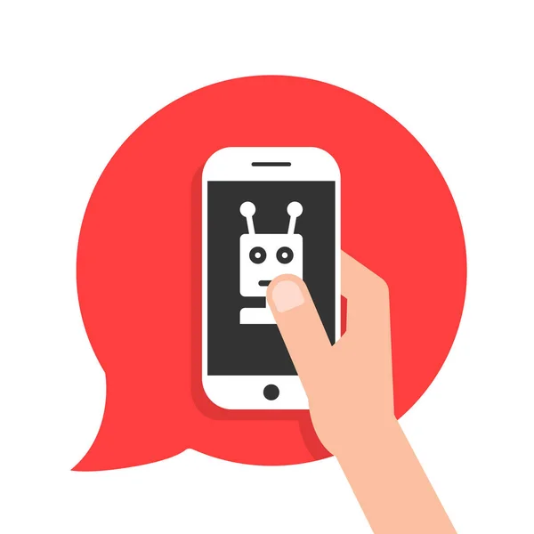 Teléfono chatbot en burbuja de habla roja — Vector de stock