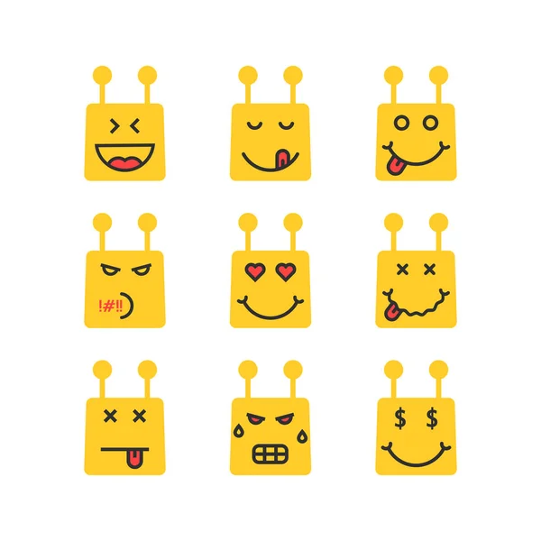 Conjunto de ícone de emoji chatbot amarelo — Vetor de Stock