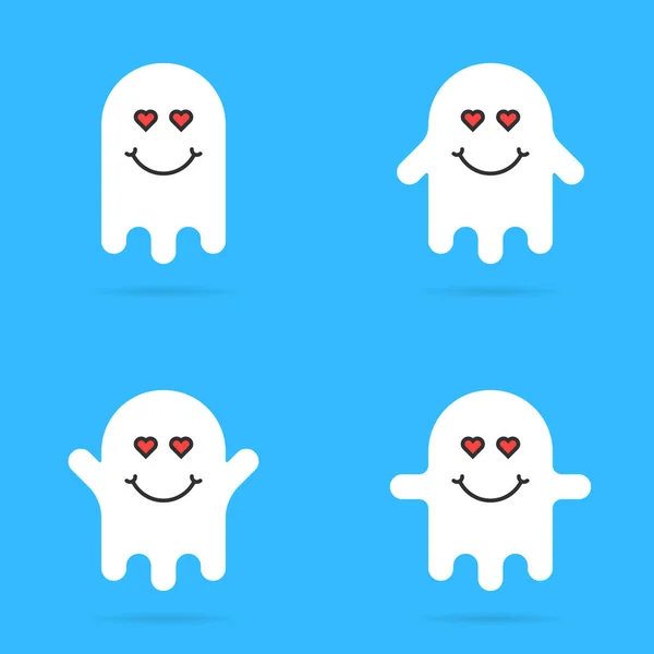 Conjunto de emoji fantasma apaixonado branco — Vetor de Stock