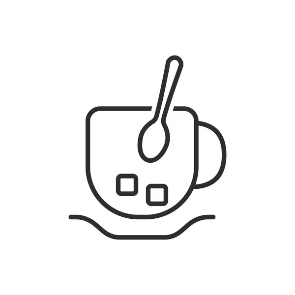 Taza de línea delgada y cuchara icono — Vector de stock