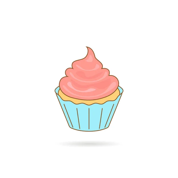 Cupcake ikonen med rosa grädde — Stock vektor