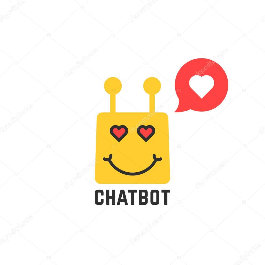 Lover yellow chatbot icon. concept of internet ai, text chat bubble, conversation, love, spam, joy, happy valentine day. flat style trend modern logotype graphic art design on white background