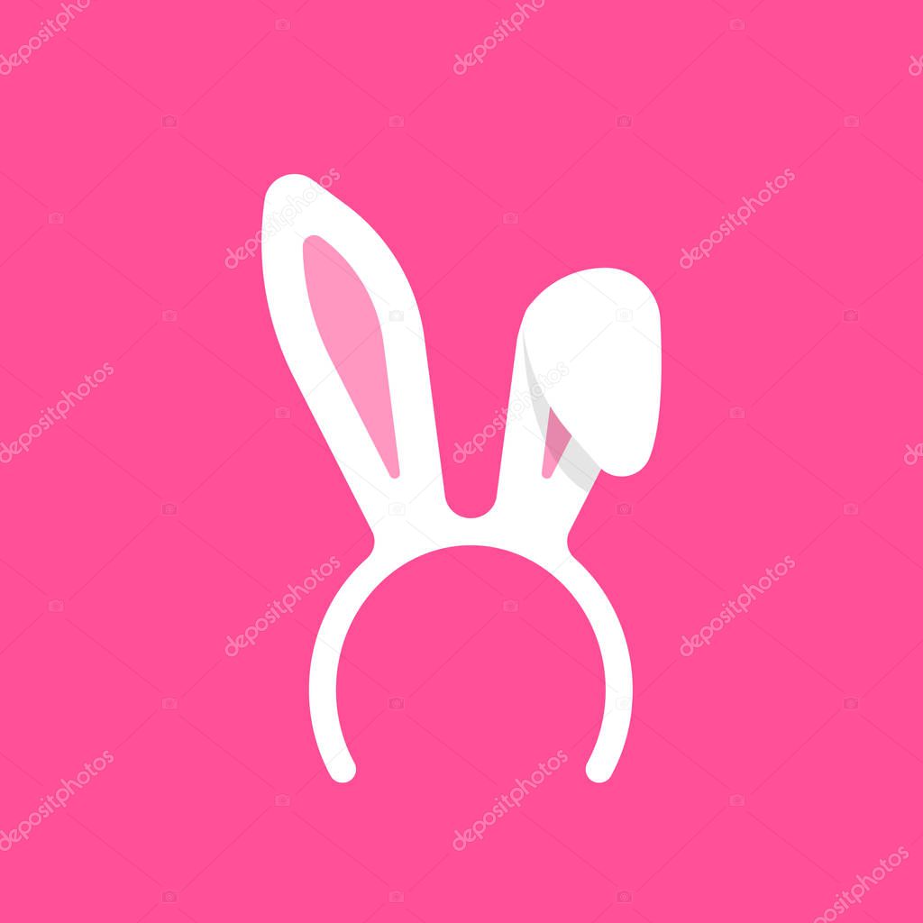 Bent white bunny ears mask. decorative fur earpiece festival concept or unusual element of clothing. flat style trend modern logotype graphic celebrate. seasonal toy art design on pink background