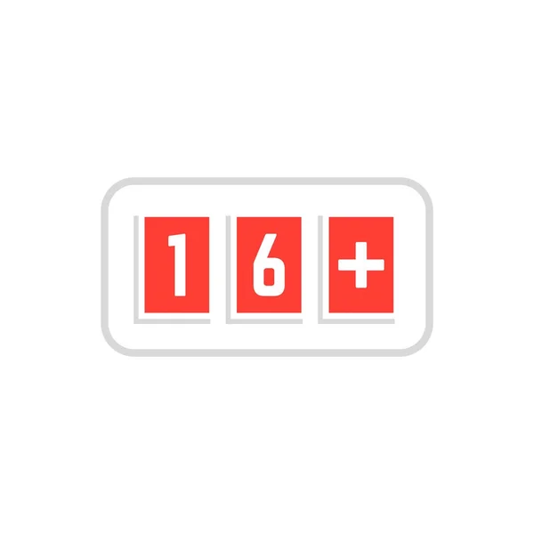 Красный простой 16 плюс иконка табло — стоковый вектор