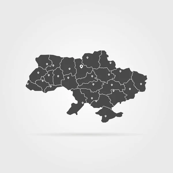 Чорний простий штифт карти України з тіні — стоковий вектор