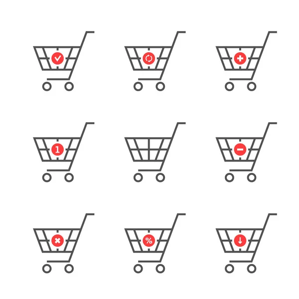 Siyah ince çizgi alışveriş sepeti logo kümesi — Stok Vektör