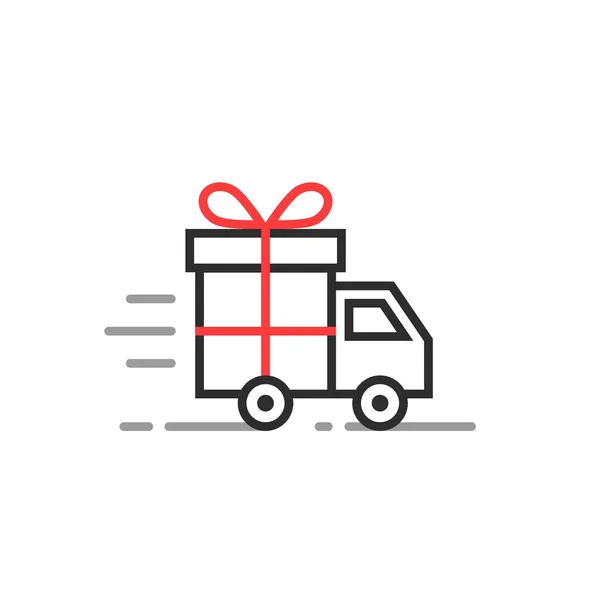 Camión de entrega lineal con caja de regalo — Archivo Imágenes Vectoriales