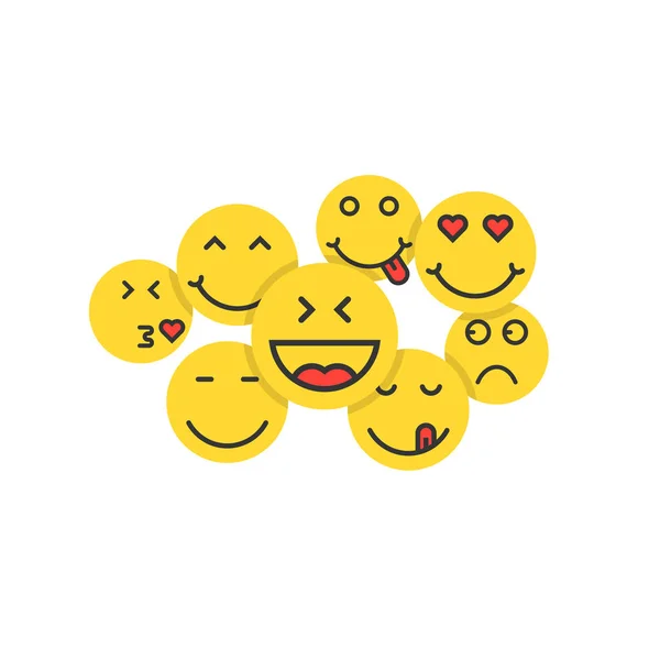 Sada žlutých emoji jako dav lidí — Stockový vektor