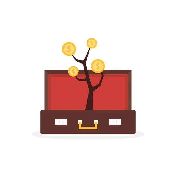 Valise ouverte avec arbre à argent — Image vectorielle