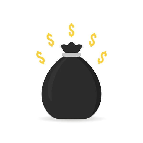 Bolsa de dinero negro icono con sombra — Vector de stock