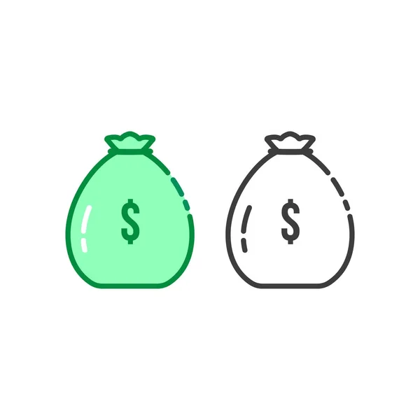 Tunn linje uppsättning pengar väska logotyp — Stock vektor