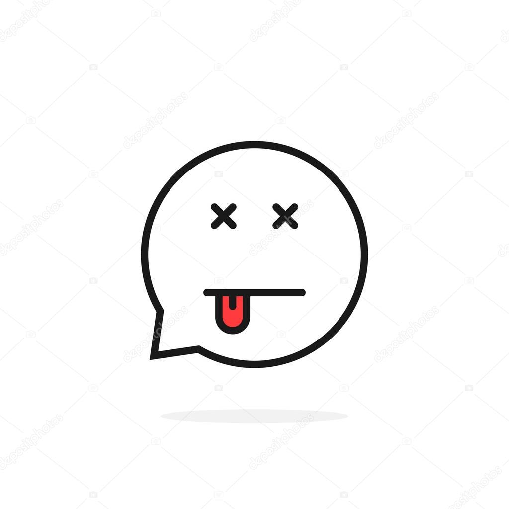 Thin line dead emoji speech bubble logo. simple unusual graphic symbol design and black logotype template on white background. concept of abstract social network conversation or deathlike emblem