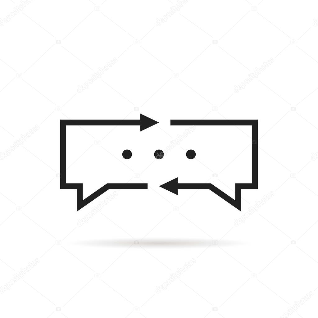 Black thin line translator logo. interpreter dialog label and child learning chat concept. web teaching symbol or pictogram isolated on gray background flat unusual logotype graphic art design