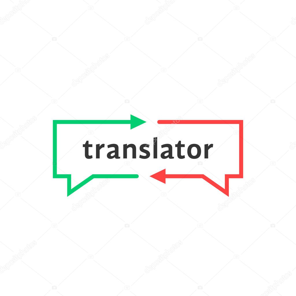 Simple thin line translator logo. web teaching symbol or pictogram isolated on white background. concept of child learning chat and interpreter dialog label. flat unusual logotype graphic art design