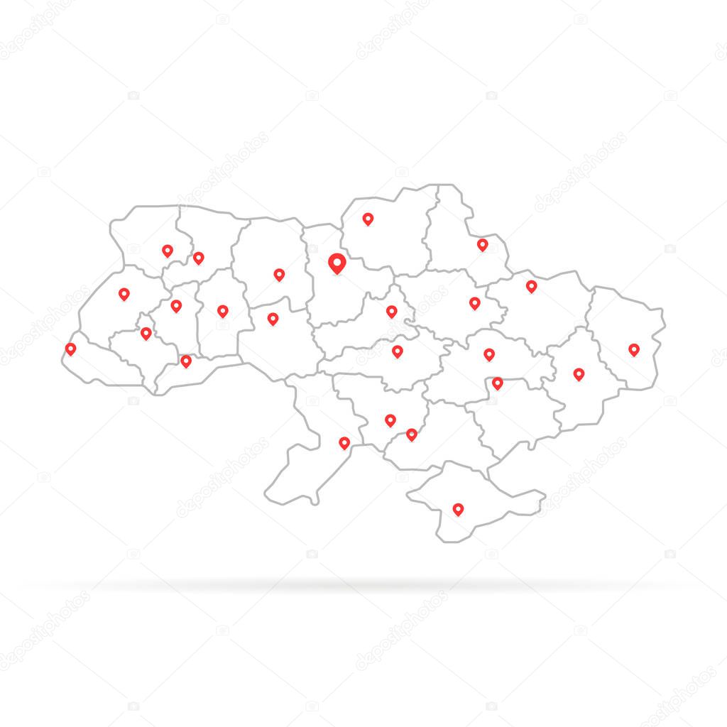simple thin line ukraine with red map pin